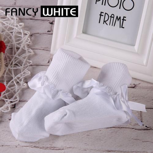 fancy white turnup kids crew socks